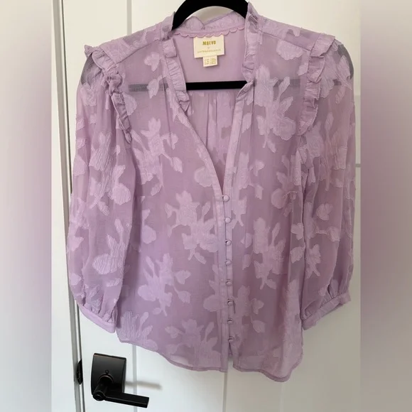 Anthropologie Maeve Mallory burnout lavender blouse. Size 8. Worn once. - Picture 2 of 6